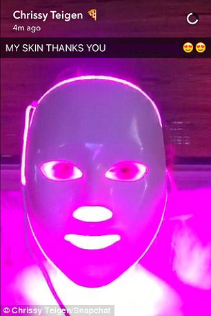 Chrissy Teigen Using LED Face Mask